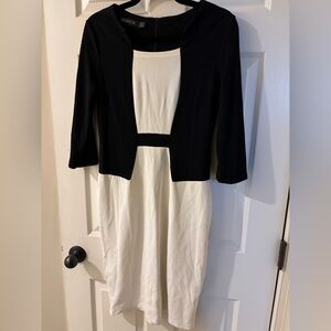 Elegant Black and Cream Midi Dress Size 8